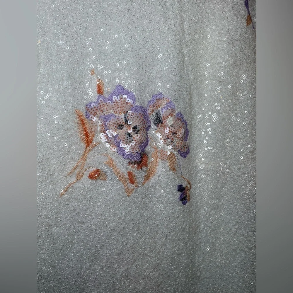 Zara Sequin & Embroidered Floral Mini Dress SMALL Backless Iridescent Ethereal - Picture 4 of 12